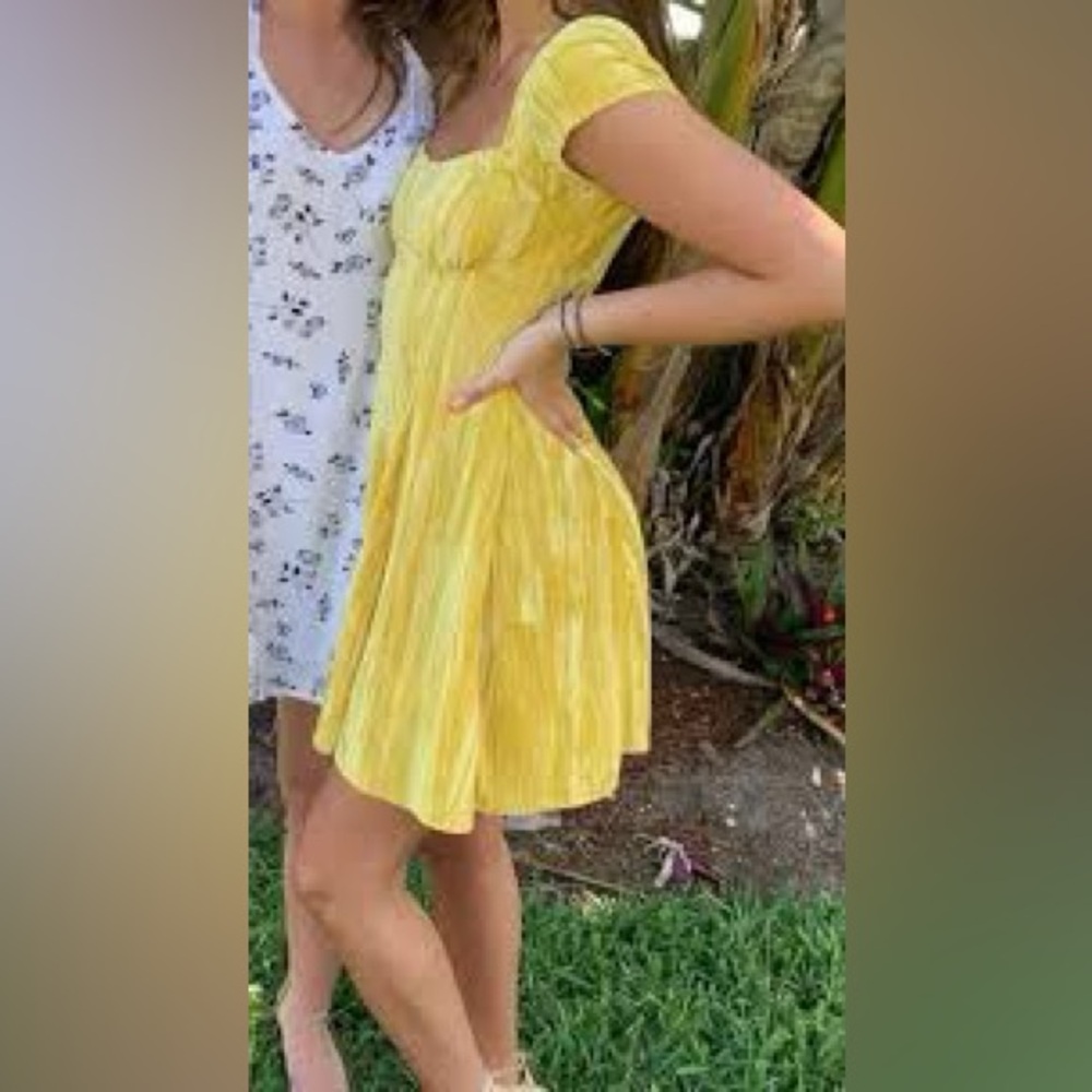 Urban Outfitters Yellow Striped Puff-Sleeve Mini Dress